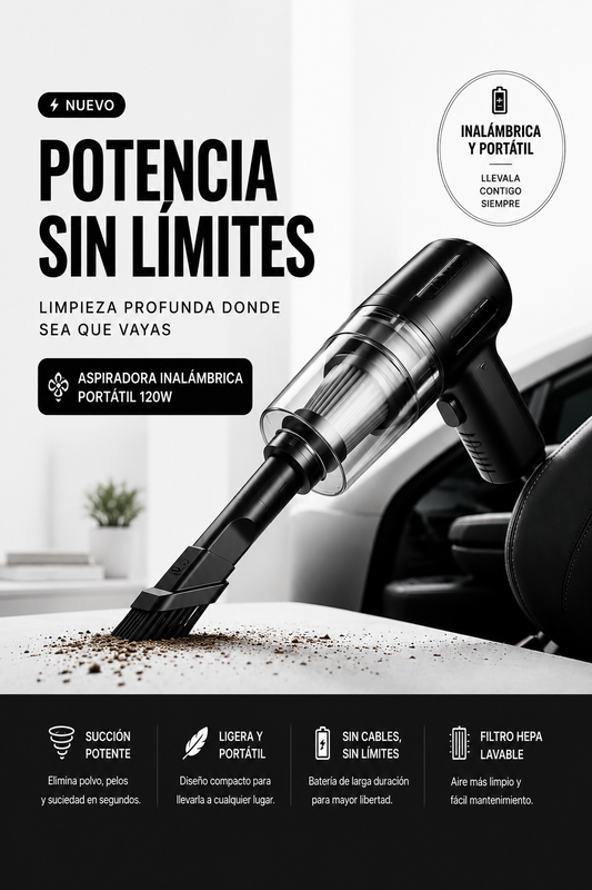 Aspiradora Inalámbrica Portátil 120W – Hogar y Auto